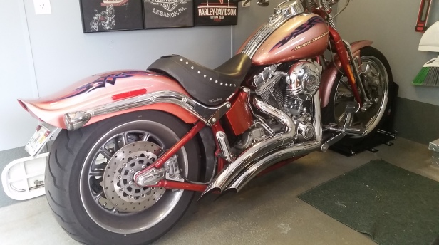 One of 2 Harley's in the garage